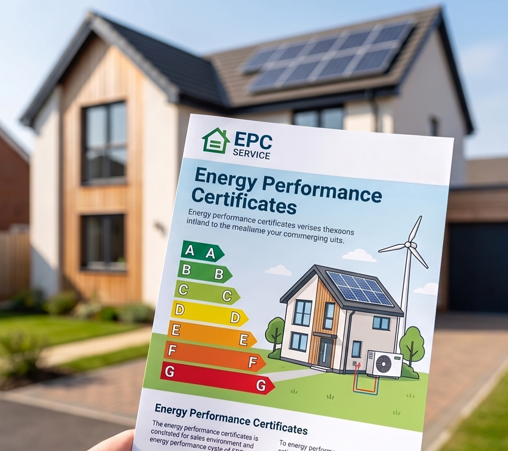 Illustration of a home with an energy rating certificate
